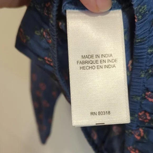 Lucky Brand Navy Floral Blouse Size Small Cotton Cottage Prairie Peasant Boho - Picture 6 of 7